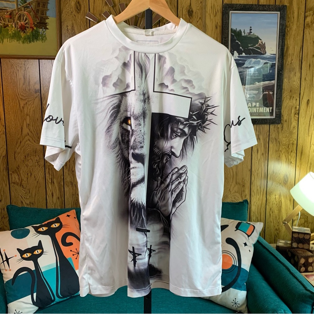 Graphic White T-Shirt with Religious Design
